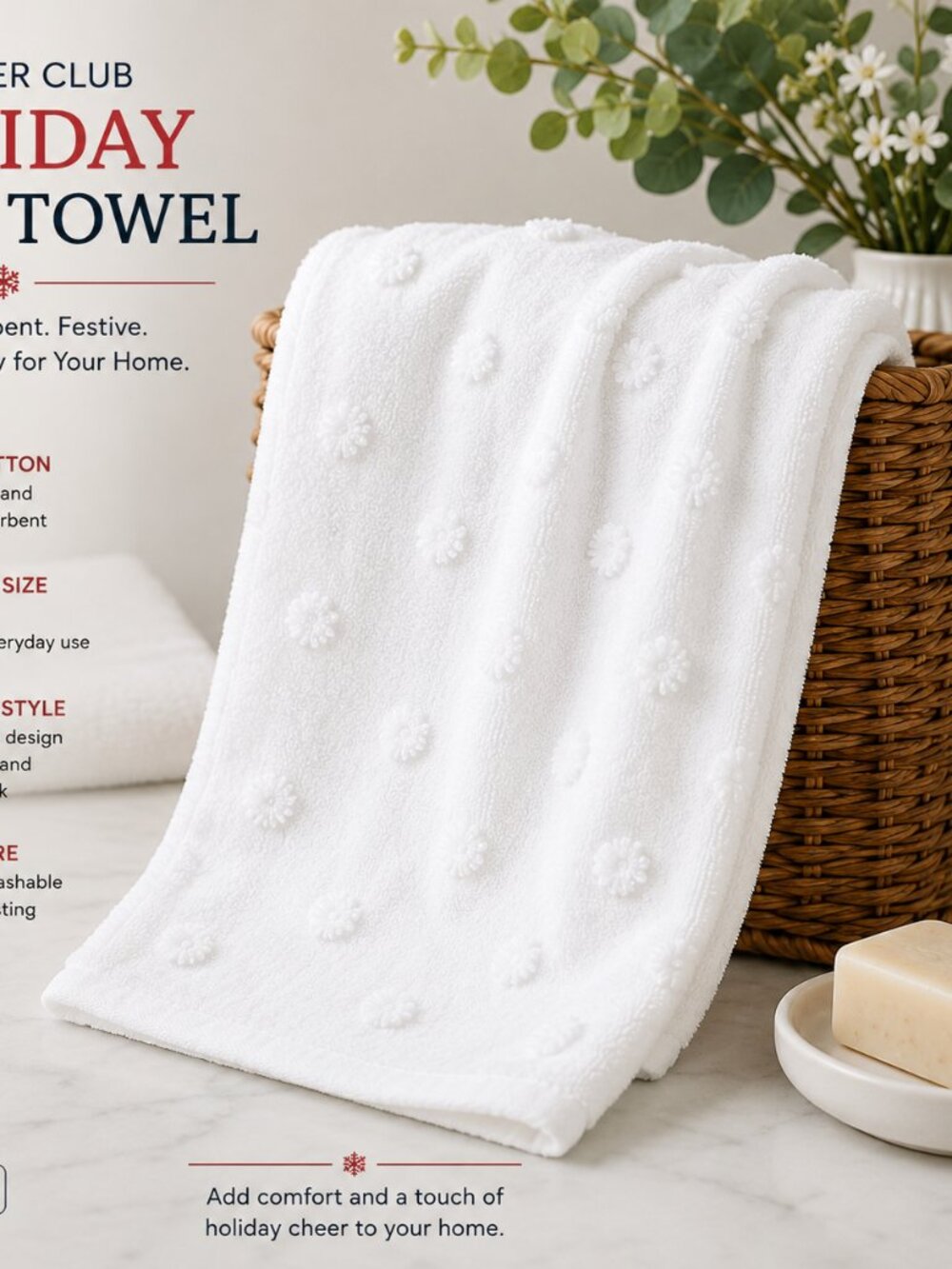 Charter Club Holiday 2pc Hand Towel Set, White